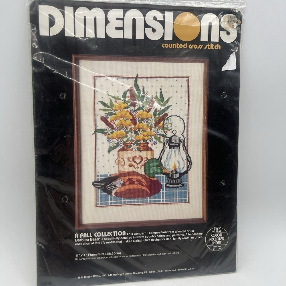 Vtg Dimensions Fall Collection 11x14 Cross Stitch Kit 3568 Duck Grannycore NEW